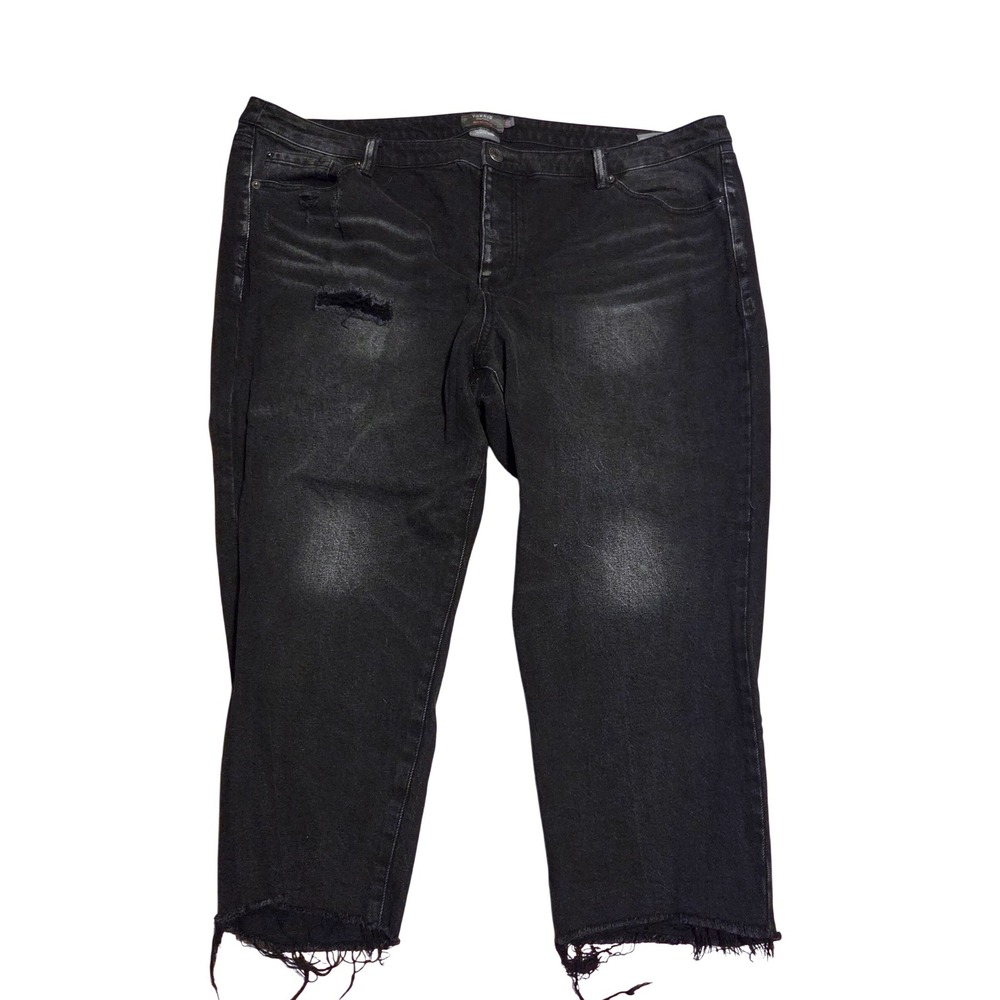 Torrid Crop Boyfriend Jeans Womens 22 Black Distressed Raw Hem Classic Denim
